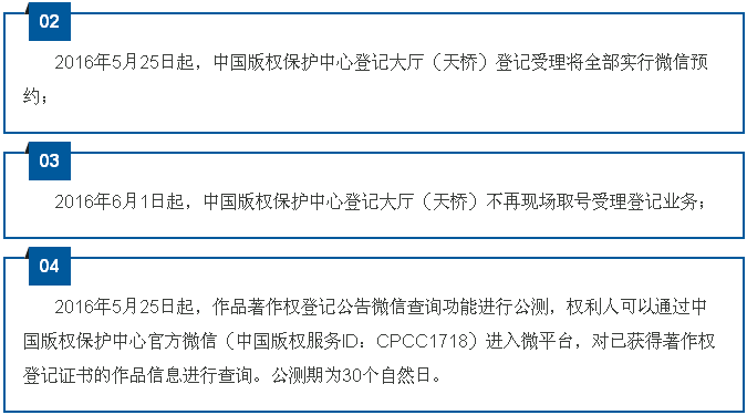 【重要通知】 6月1日起版权中心不再现场取号受理登记,将全部实行微信预约 【重要通知】 6月1日起版权中心不再现场取号受理登记,将全部实行微信预约