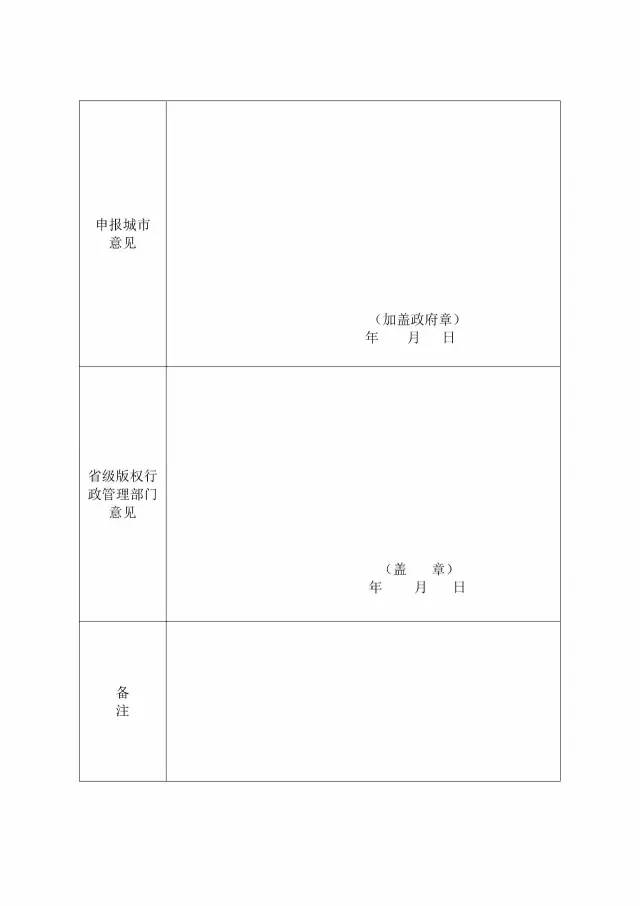 国家版权局：统一启用全国版权示范城市、示范单位等申报表通知（附申请表）