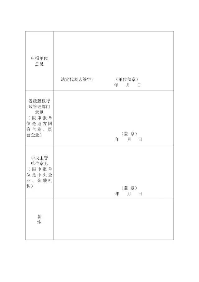 国家版权局：统一启用全国版权示范城市、示范单位等申报表通知（附申请表）