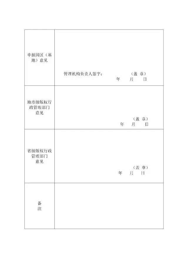 国家版权局：统一启用全国版权示范城市、示范单位等申报表通知（附申请表）