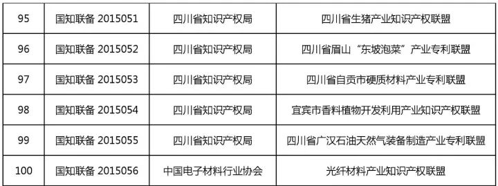 备案在册的100家产业知识产权联盟名单（截至2017.12.5）