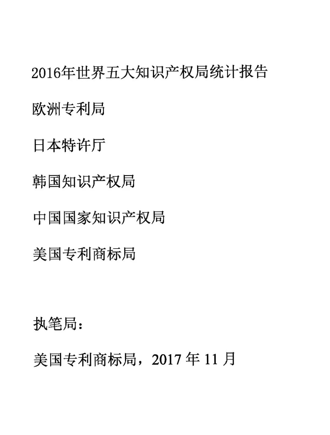 世界五大知识产权局2016年度统计发布（报告全文）