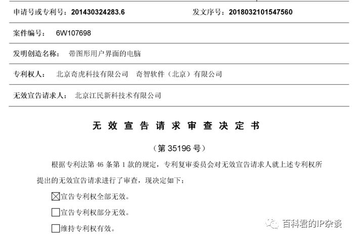 GUI专利侵权第一案！涉案专利被无效了......