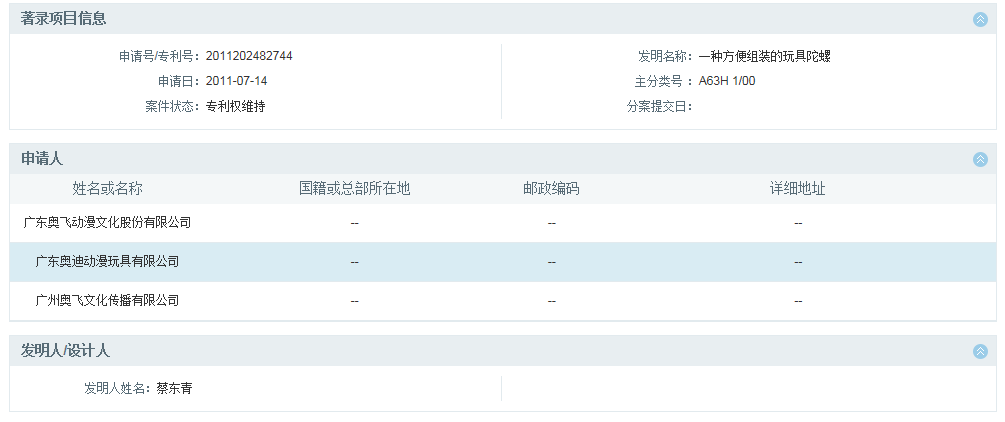 索赔1000万元！奥飞娱乐诉三宝动漫玩具等3家公司侵犯专利权（诉讼公告全文）