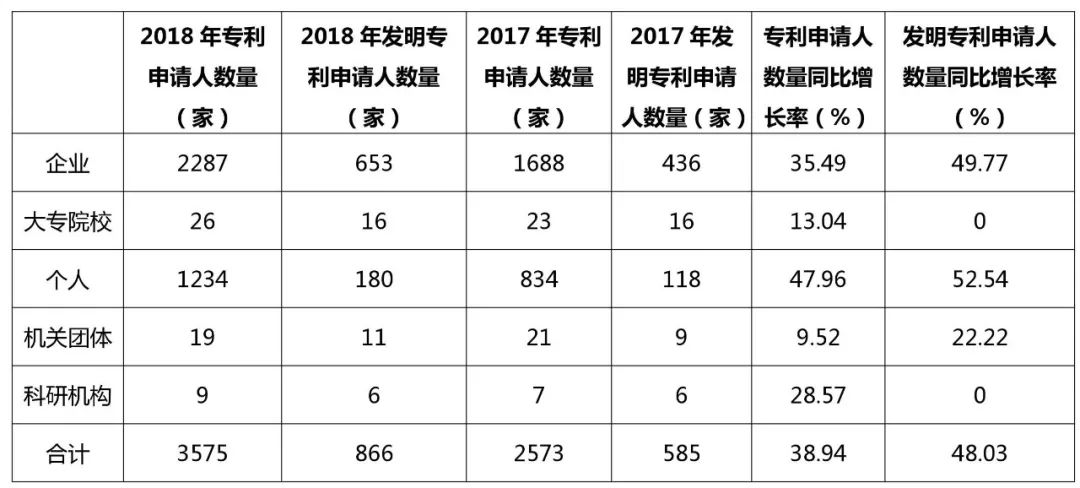 广州市白云区2018年全年专利数据分析