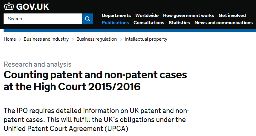 英国知识产权局发布高等法院知识产权案件统计报告