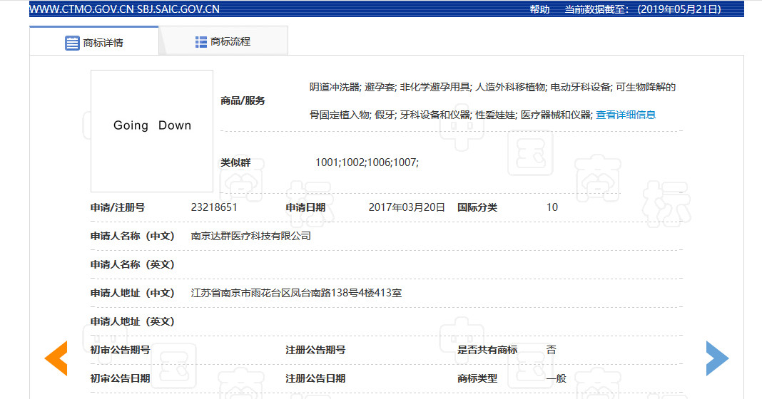 “GoingDown”够淫荡商标复审案一审判决书（全文）