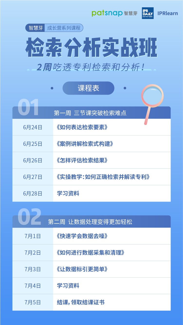 免费报名检索分析实战班，2周吃透专利检索和数据处理！