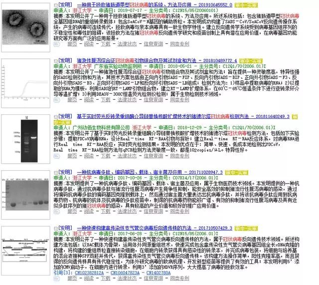 复旦大学、厦门大学、浙江大学、中山大学关于冠状病毒专利情况