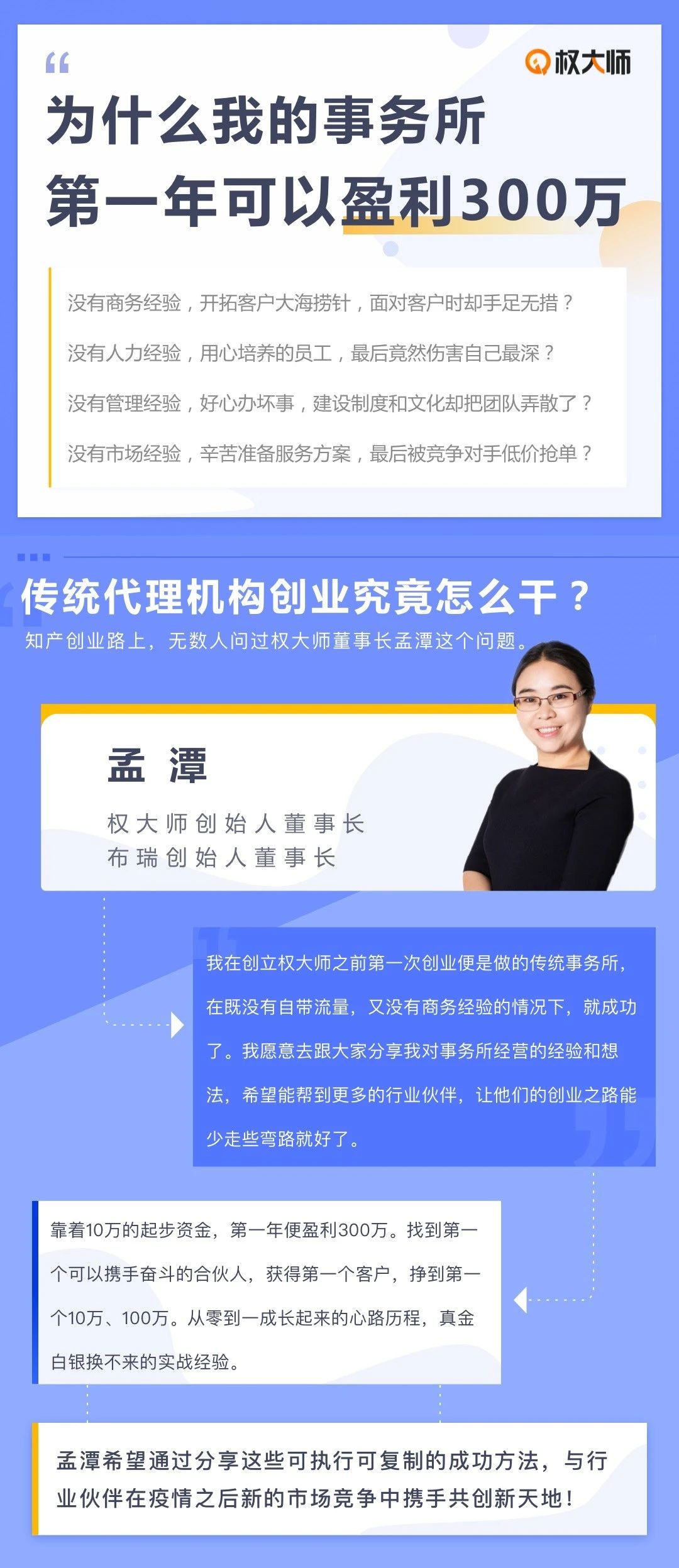 传统代理机构创业应该怎么办？权大师董事长现身说法！