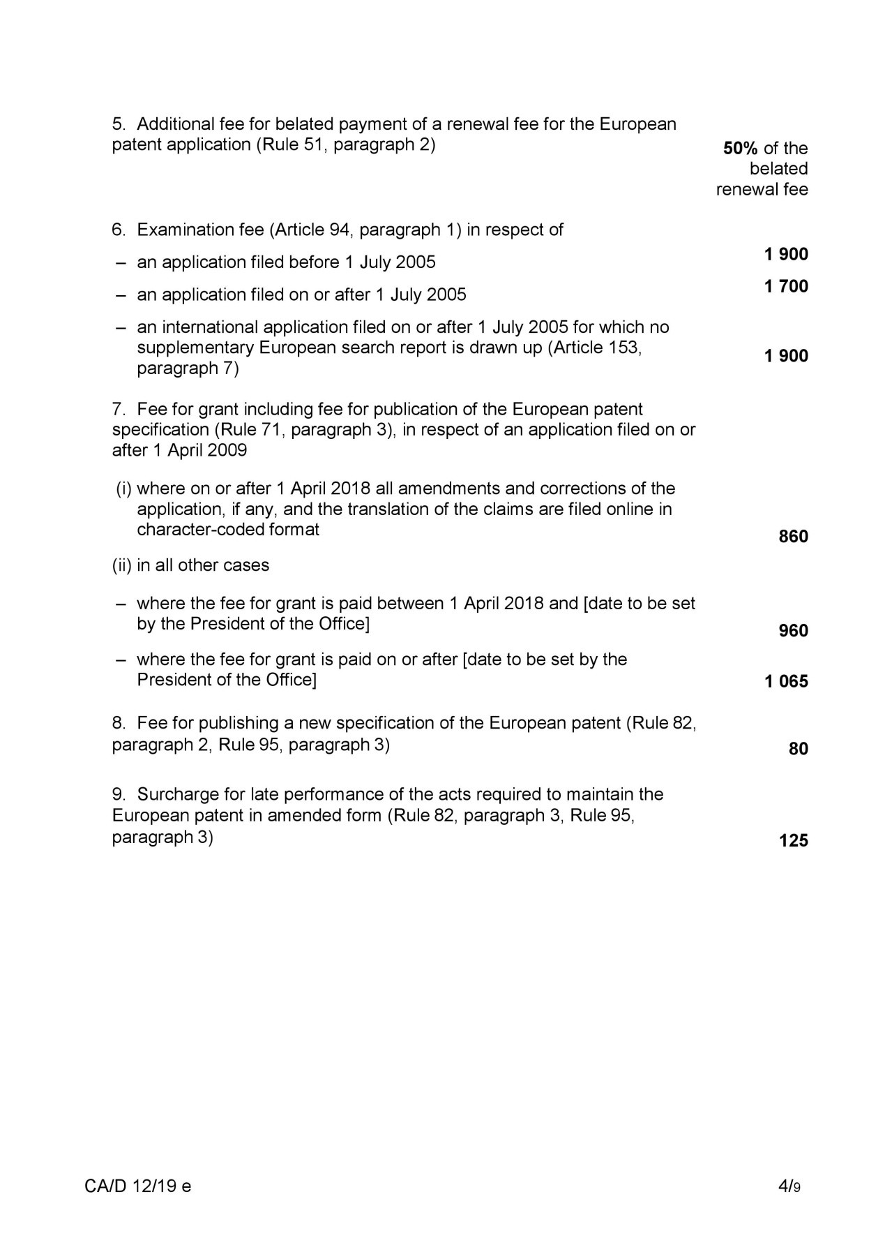 欧洲专利局自2020年4月1日起实施新的收费标准