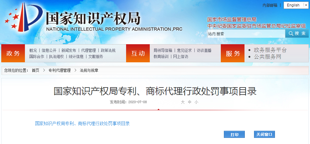 来了！国家知识产权局专利、商标代理行政处罚事项目录