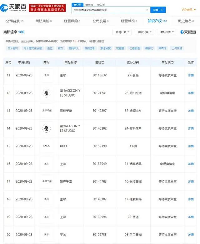 #晨报#易烊千玺旗下公司申请多条“易烊千玺”“玊尔”“玺 STUDIO LACKZON YEE”商标