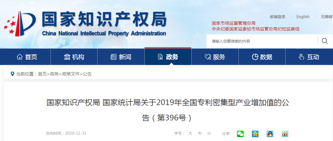 2019年全国专利密集型产业增加值为114631亿元，占GDP的11.6%！