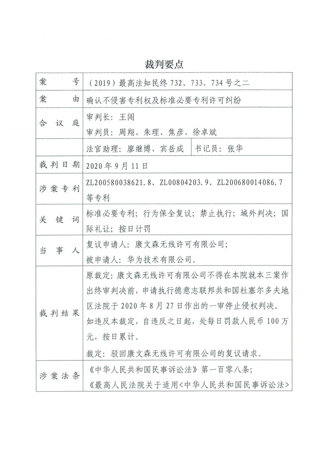 中国知识产权审判发出的首例禁诉令——详解康文森与华为专利许可纠纷案