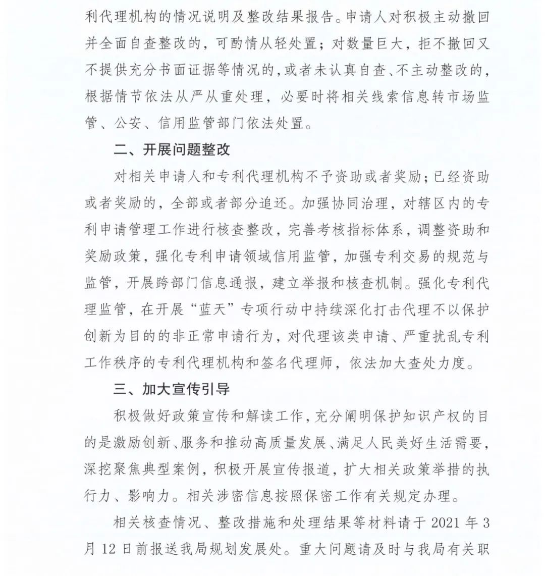 严查！不以保护创新为目的非正常专利申请将全部撤回