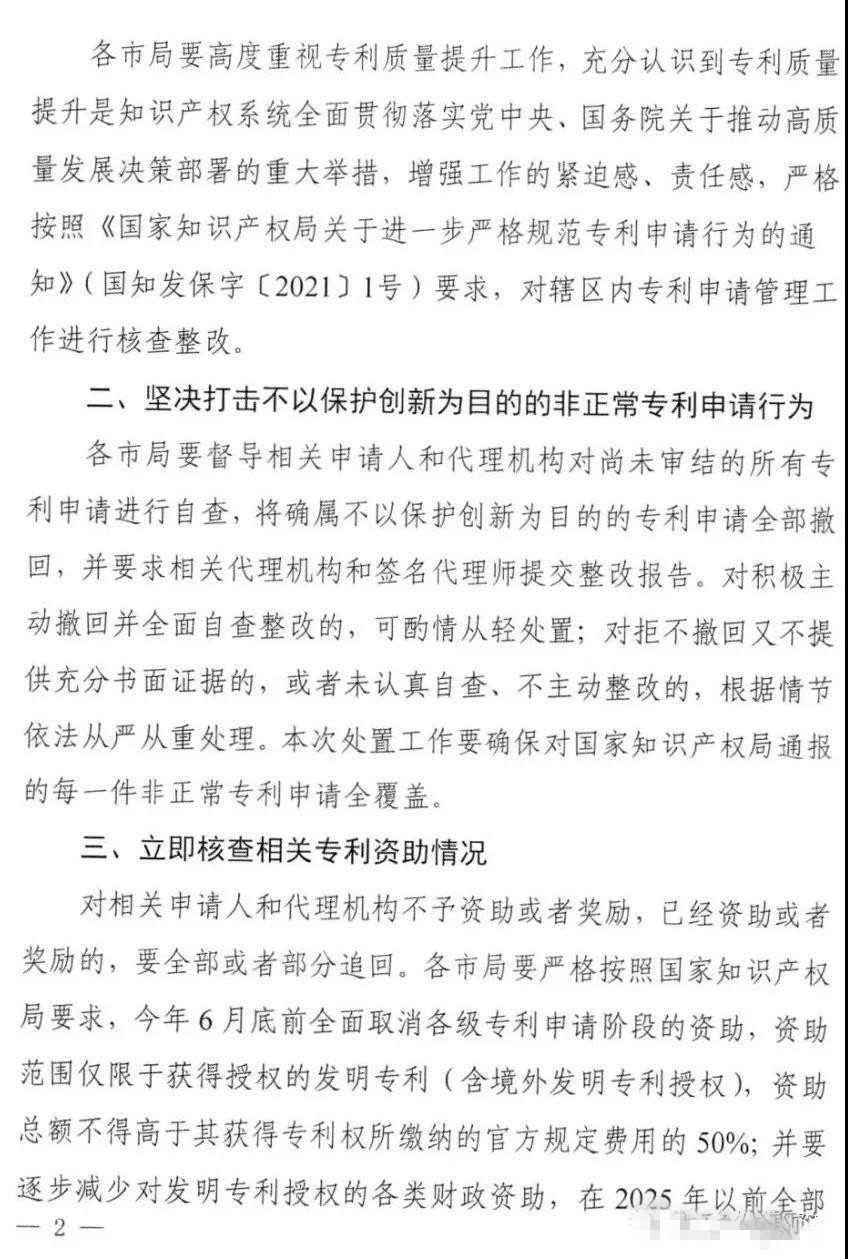 严查！不以保护创新为目的非正常专利申请将全部撤回