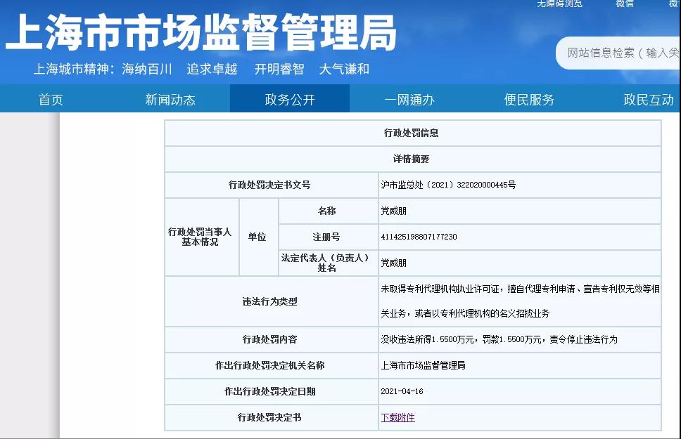 个人因擅自代理28件专利申请等业务，被罚15500 元！