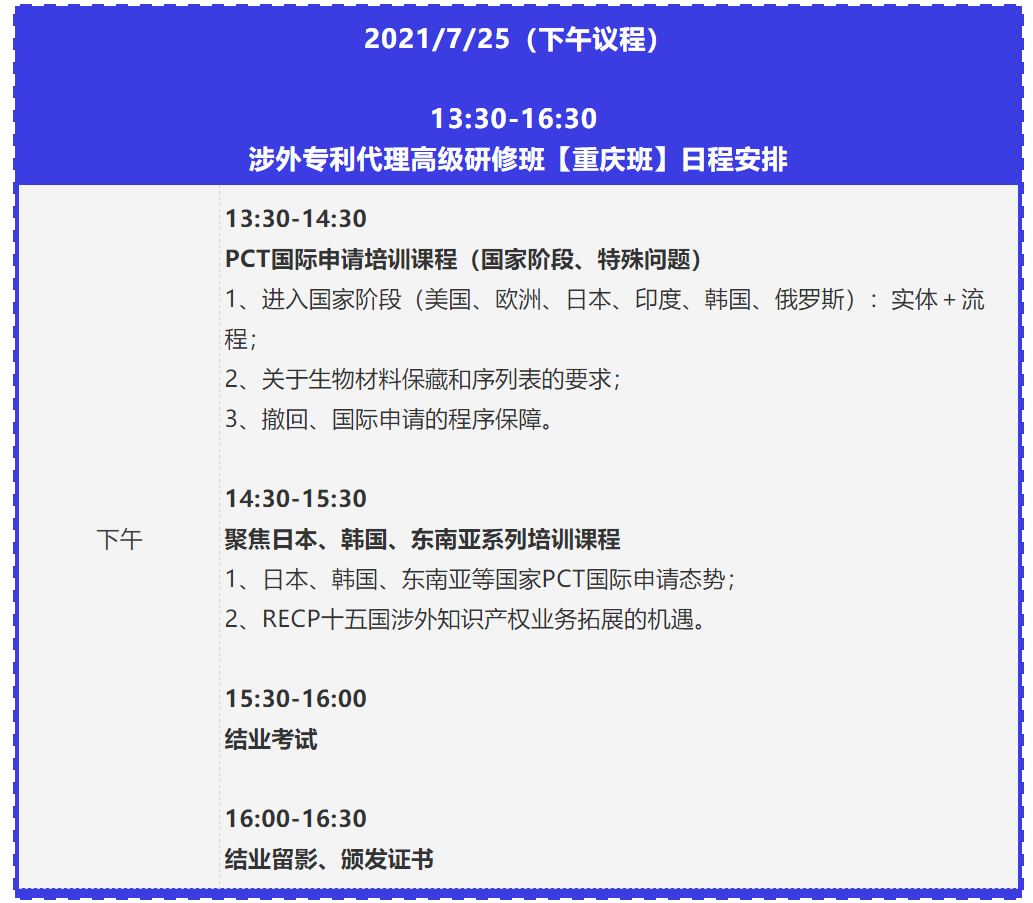 报名！2021年「涉外专利代理高级研修班【重庆站】」来啦！