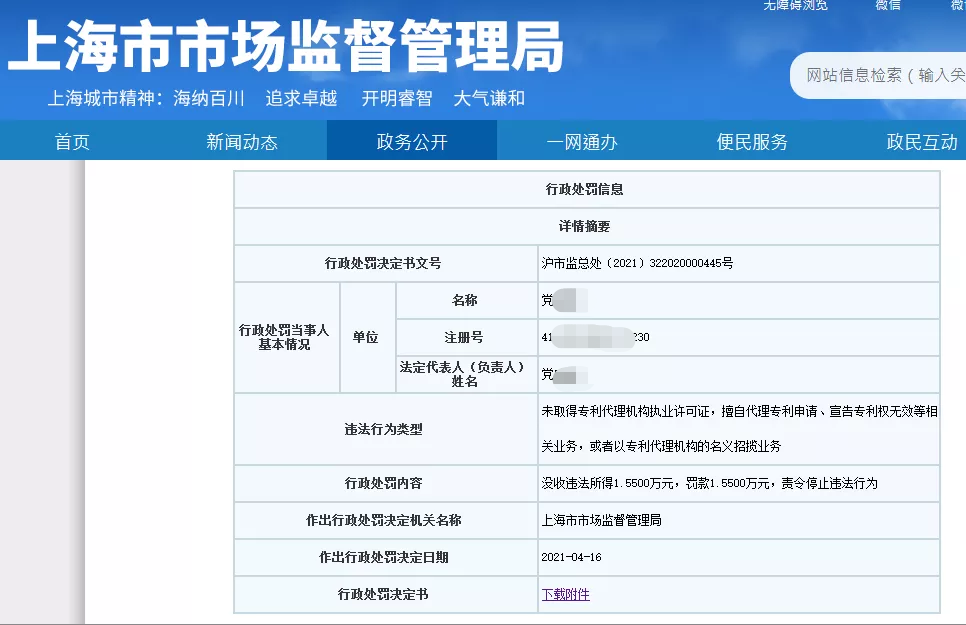 处罚汇总！上海2021年上半年因知识产权被罚的代理机构或公司