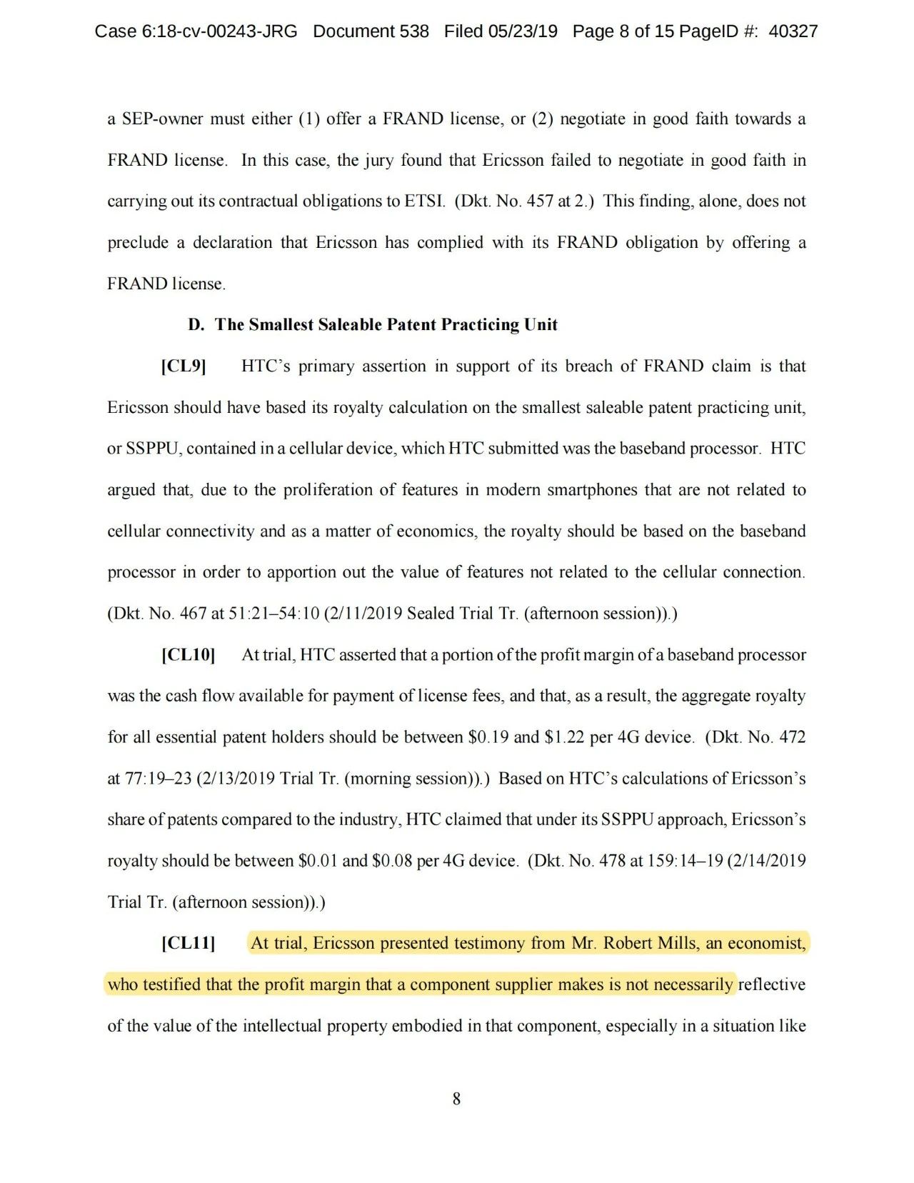 美国第五巡回上诉法院二审判决认定爱立信符合FRAND承诺