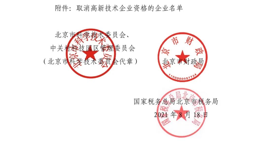 2021年北京已有97家企业被取消高新技术企业资格！