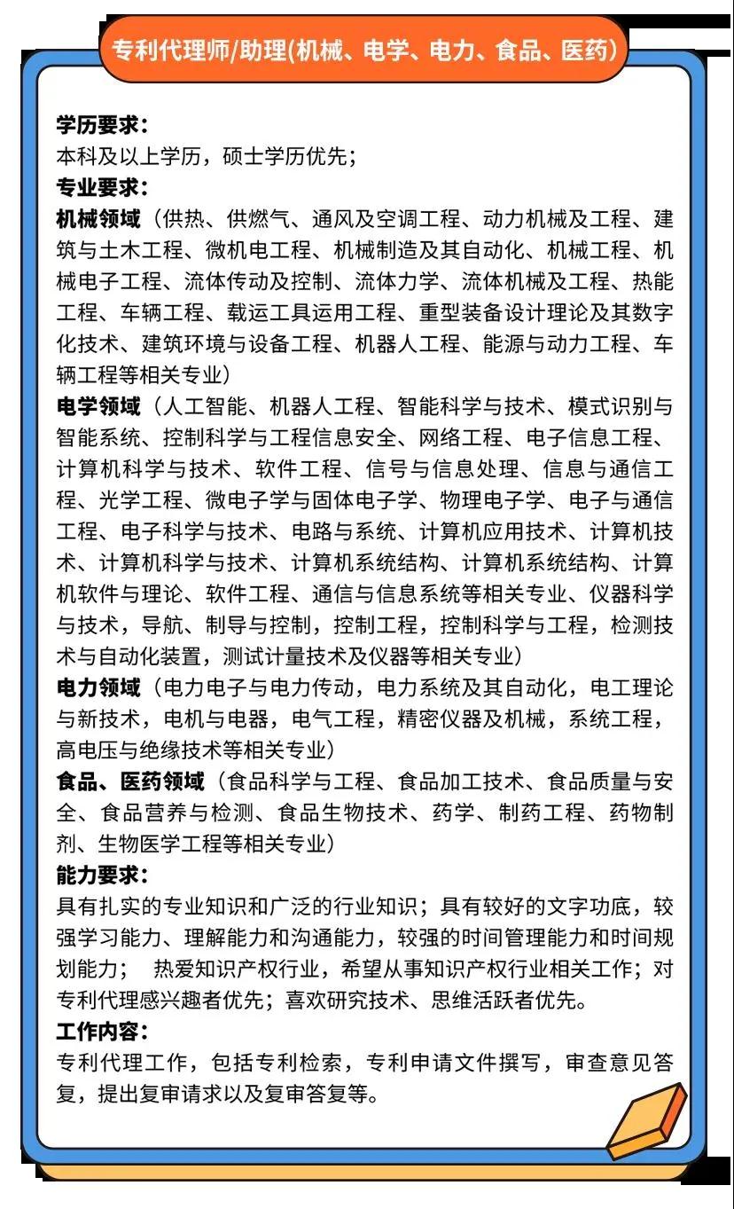 聘！三聚阳光招聘「专利代理师/助理（机械、电学、电力、食品、医药）」