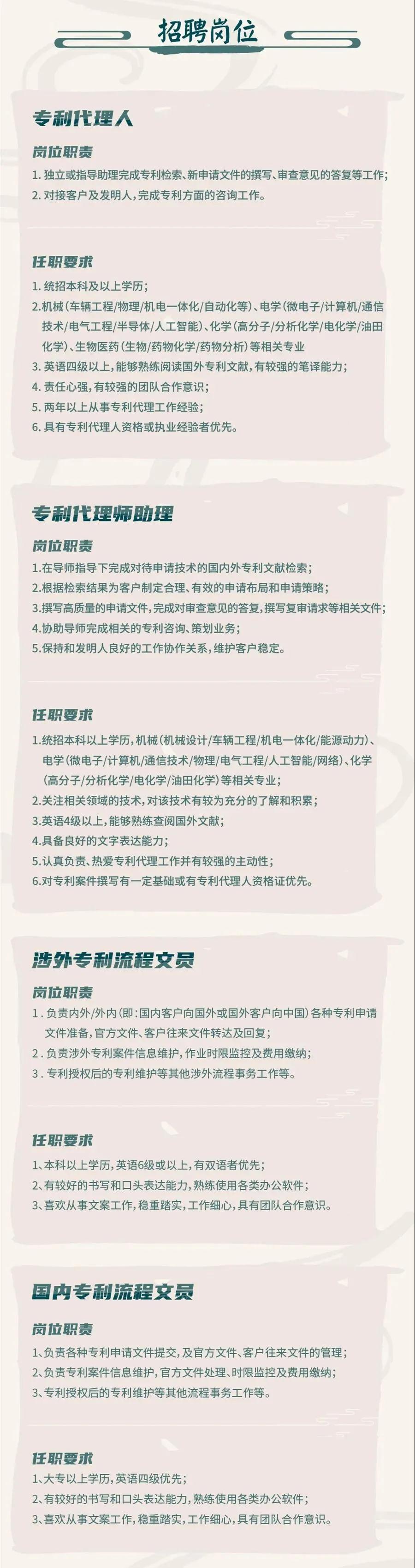 聘！三聚阳光山西太原分公司招聘「专利代理人＋专利代理师助理＋涉外专利流程文员......」