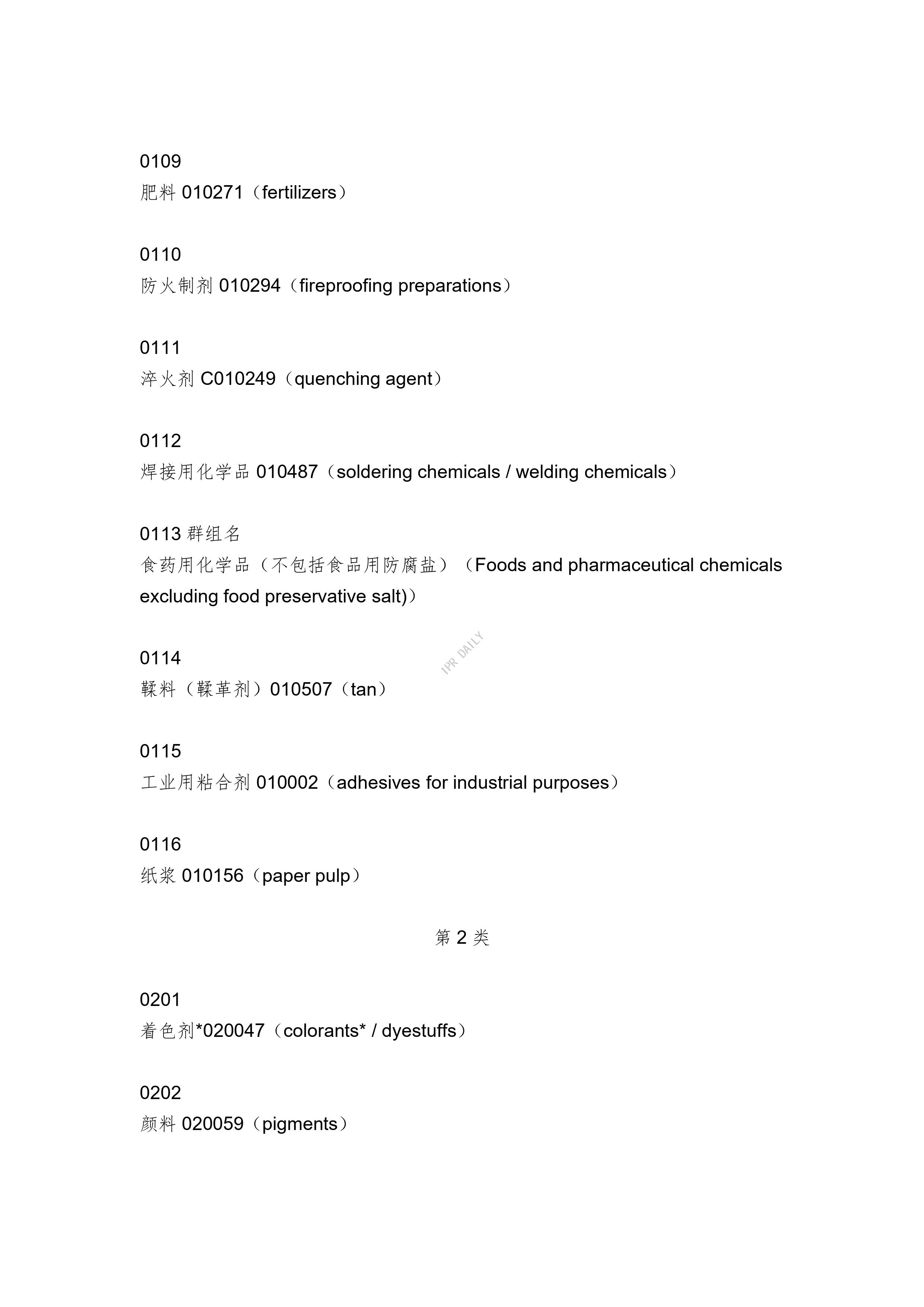 《类似商品和服务区分表》的重点项目及其英文翻译