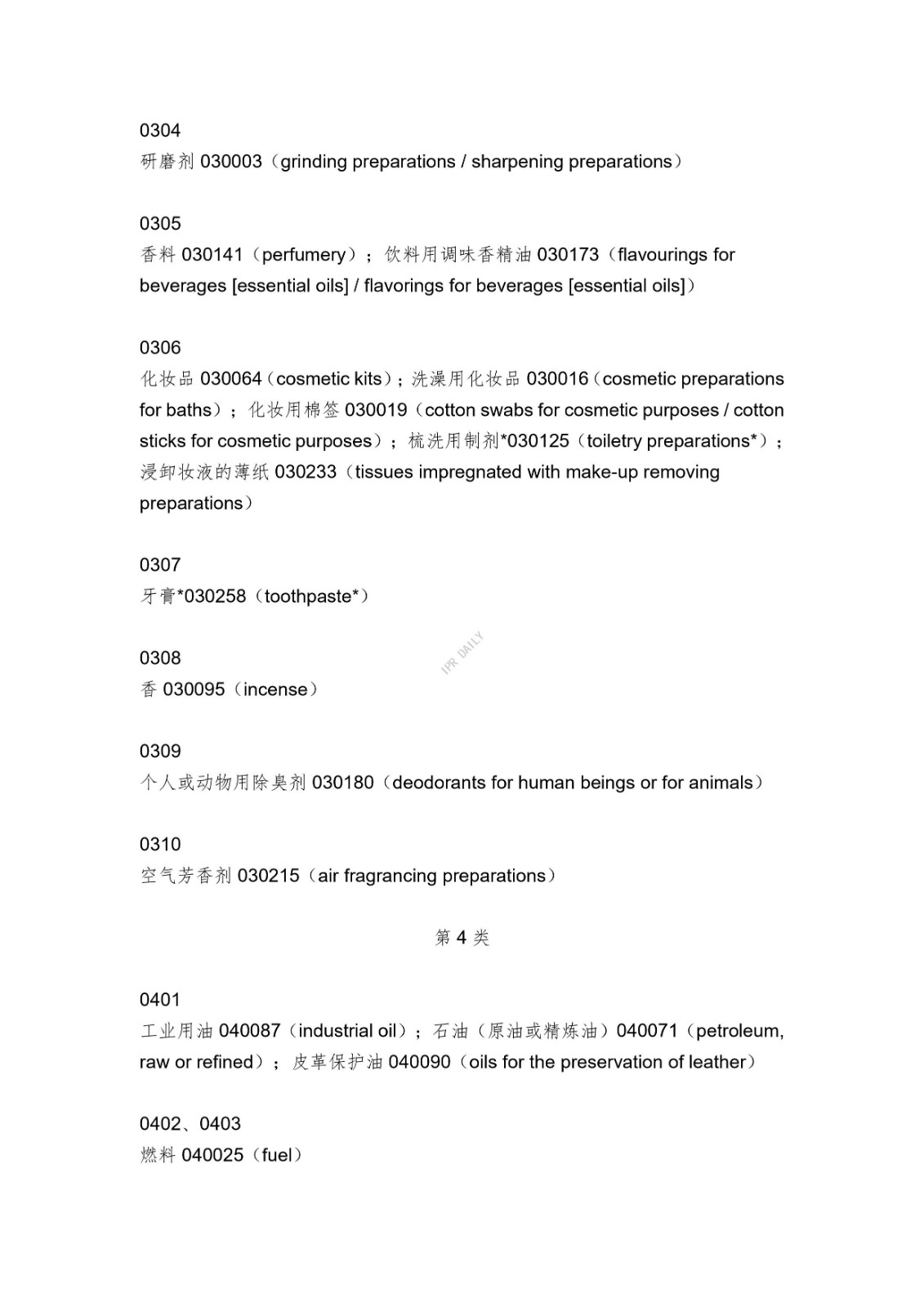 《类似商品和服务区分表》的重点项目及其英文翻译