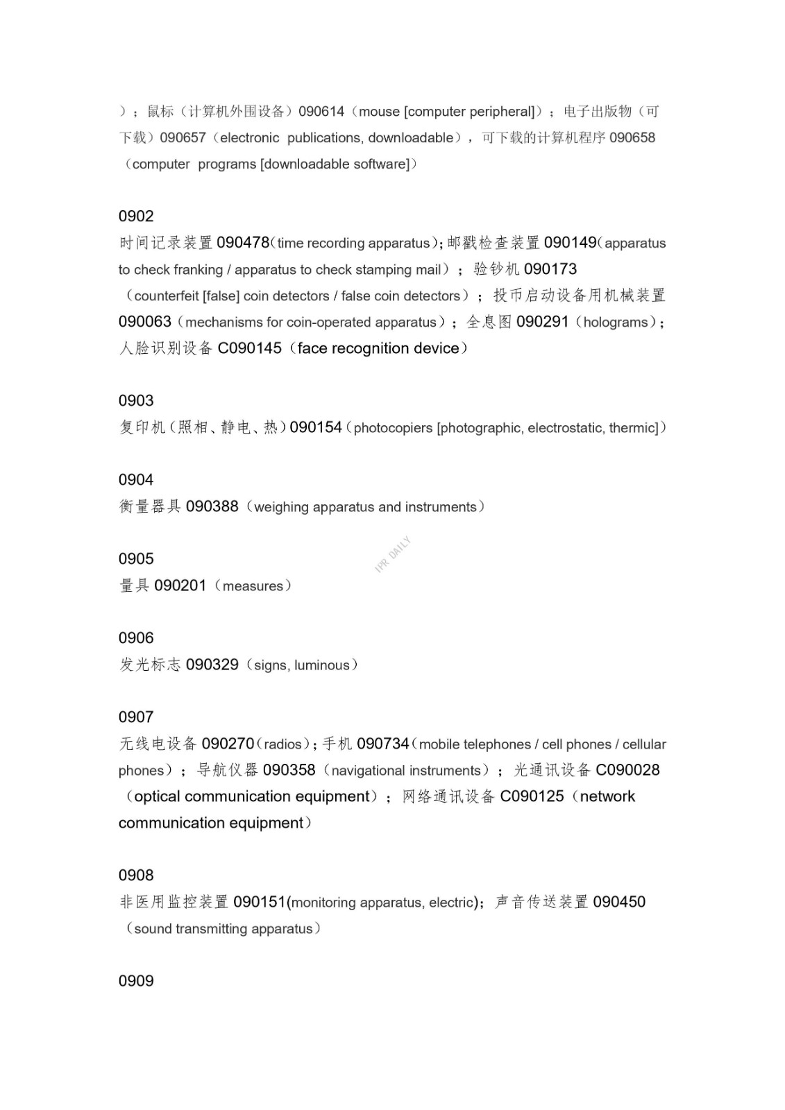 《类似商品和服务区分表》的重点项目及其英文翻译