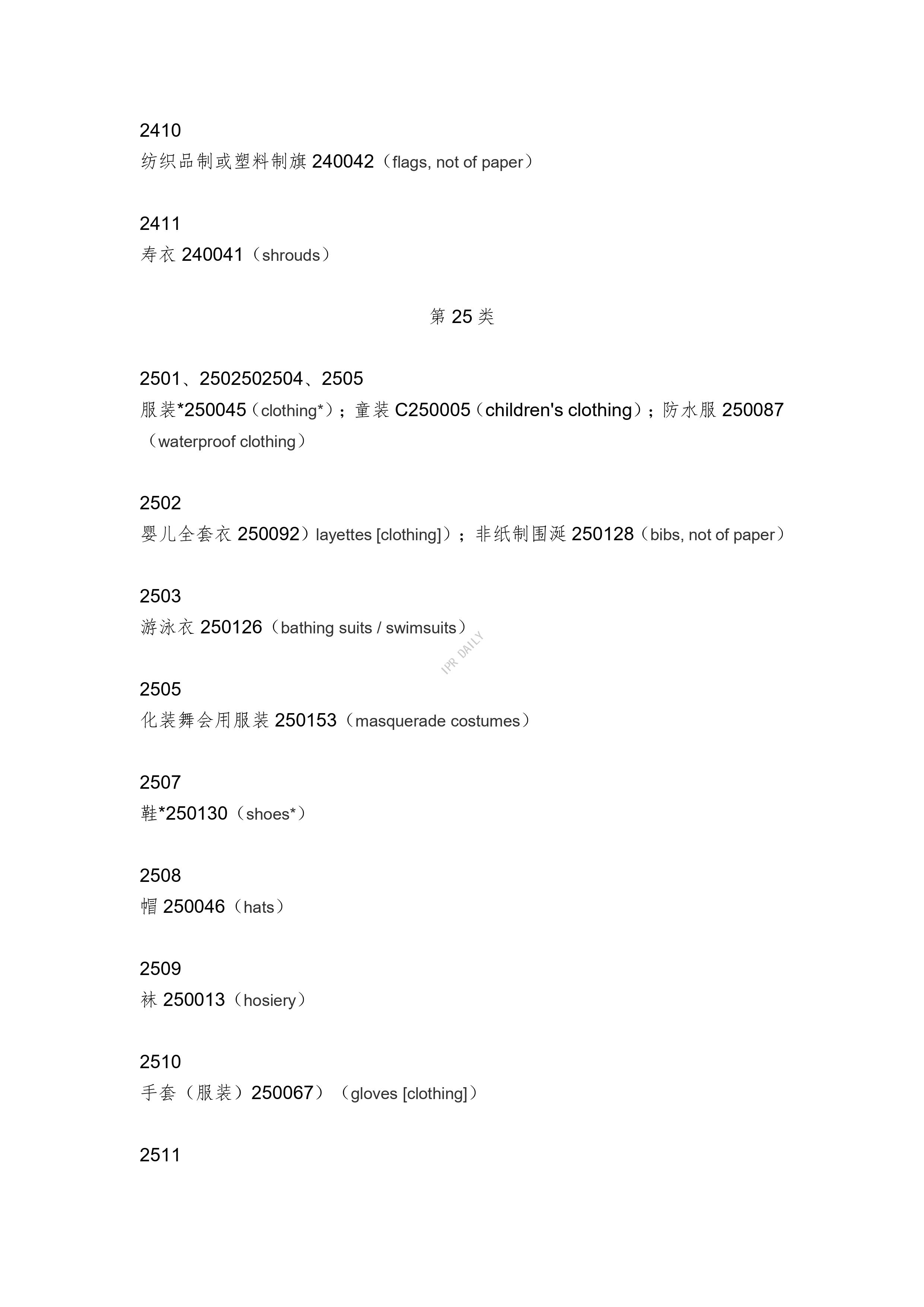 《类似商品和服务区分表》的重点项目及其英文翻译