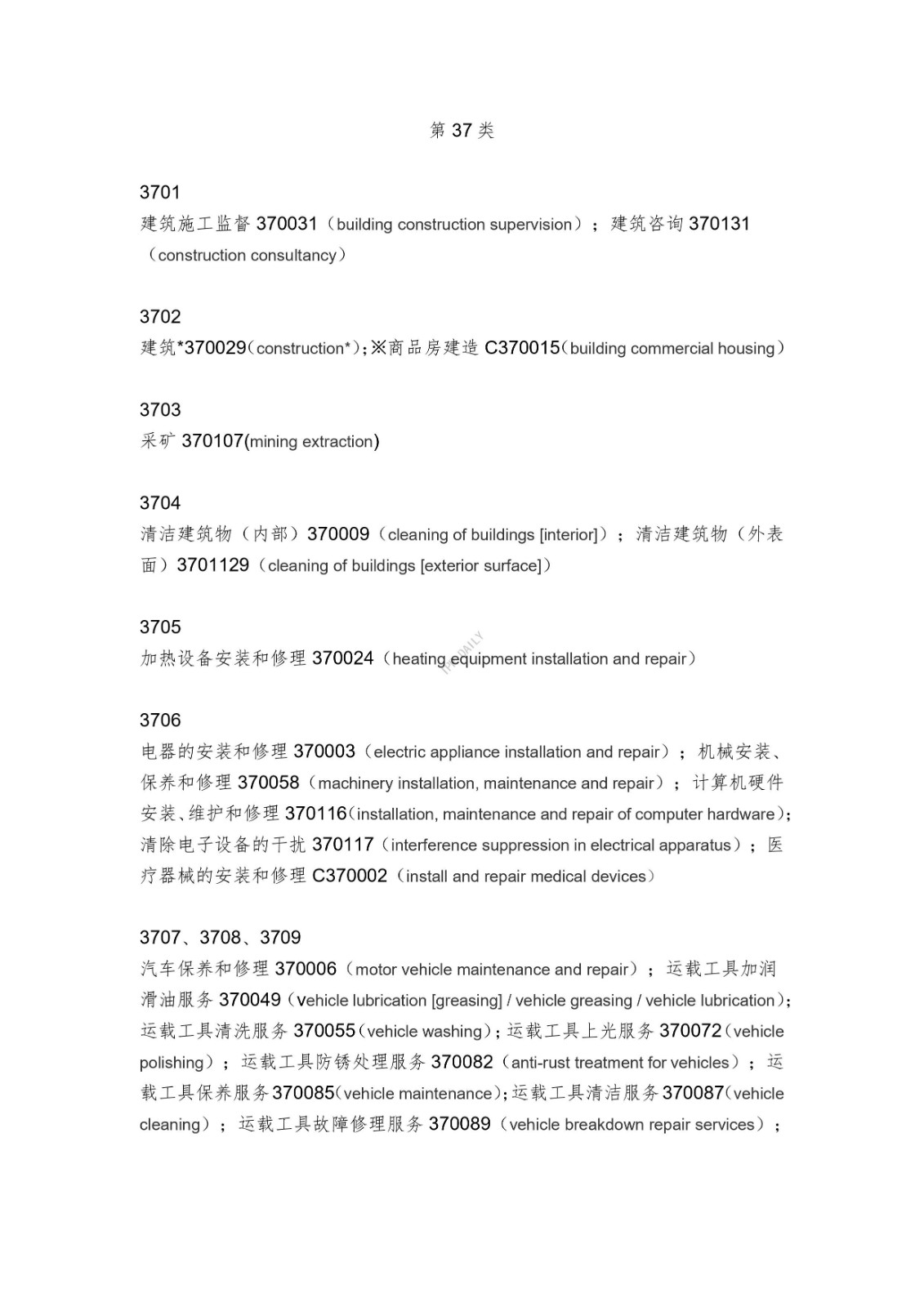 《类似商品和服务区分表》的重点项目及其英文翻译