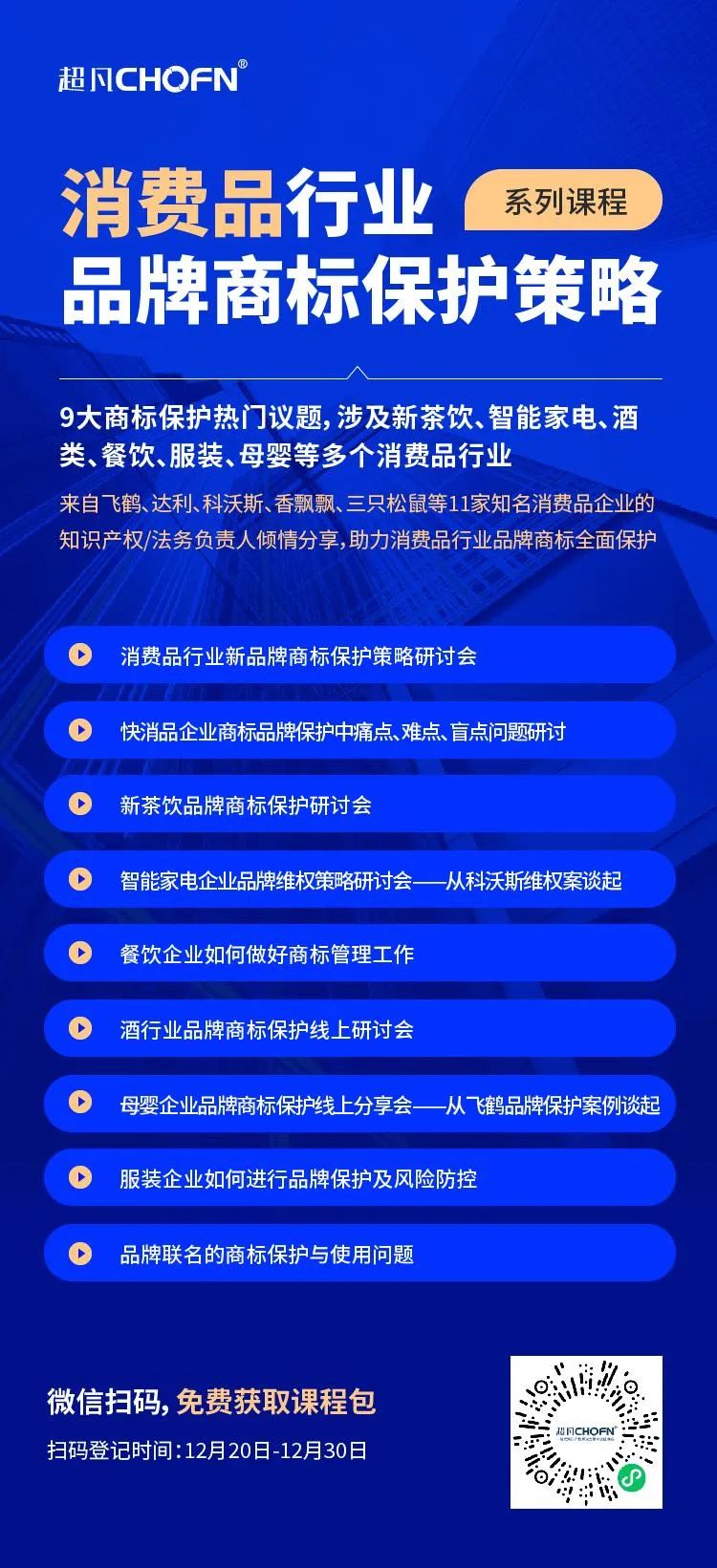 9大商标保护热门课程，助力消费品行业品牌商标全面保护