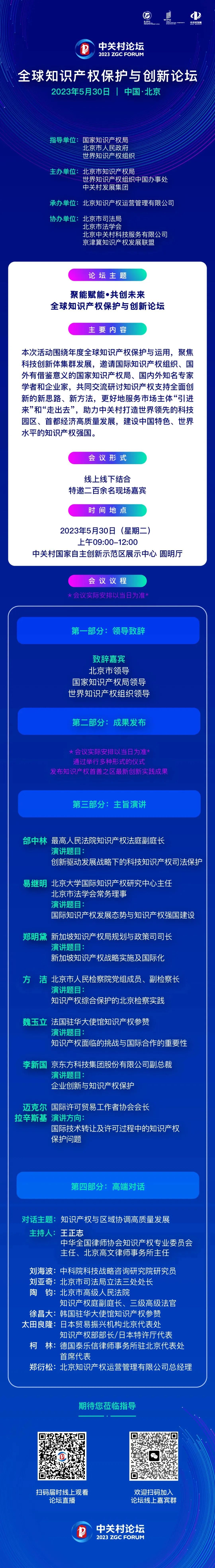 2023中关村论坛丨全球知识产权保护与创新论坛日程安排新鲜出炉