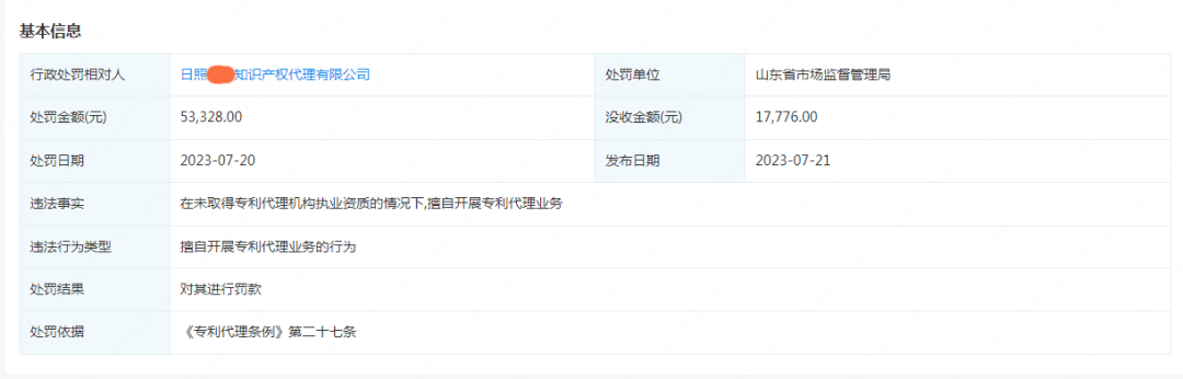 因擅自开展专利代理业务，日照一知识产权代理公司被罚没7万余元