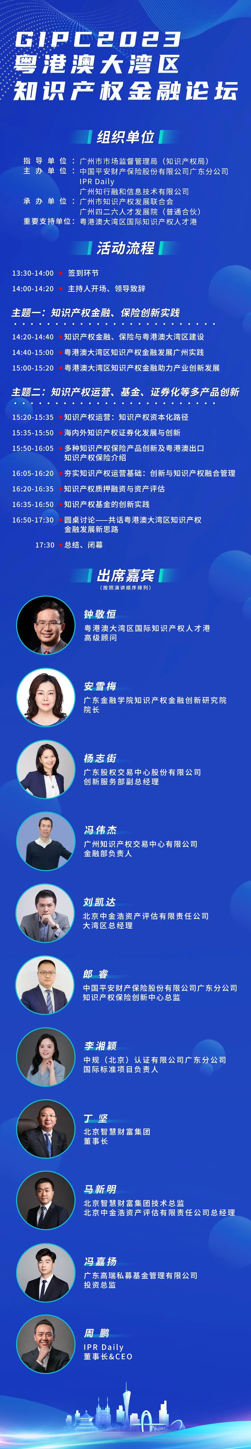 嘉宾公布！GIPC2023粤港澳大湾区知识产权金融论坛将于8月30日举办，与会报名通道已开启！