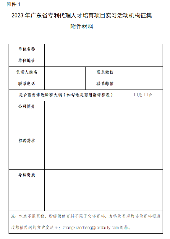 征集！2023年广东省知识产权代理人才培育项目实习活动机构