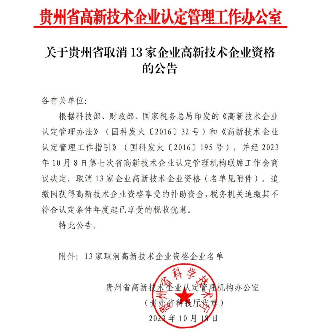 66家企业被取消高新技术企业资格，追缴32家企业已享受的税收优惠及财政奖补！