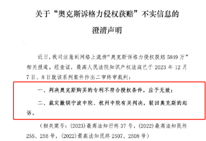 最高院最新判决：四案改判、格力翻盘、2.2亿专利赔偿蒸发