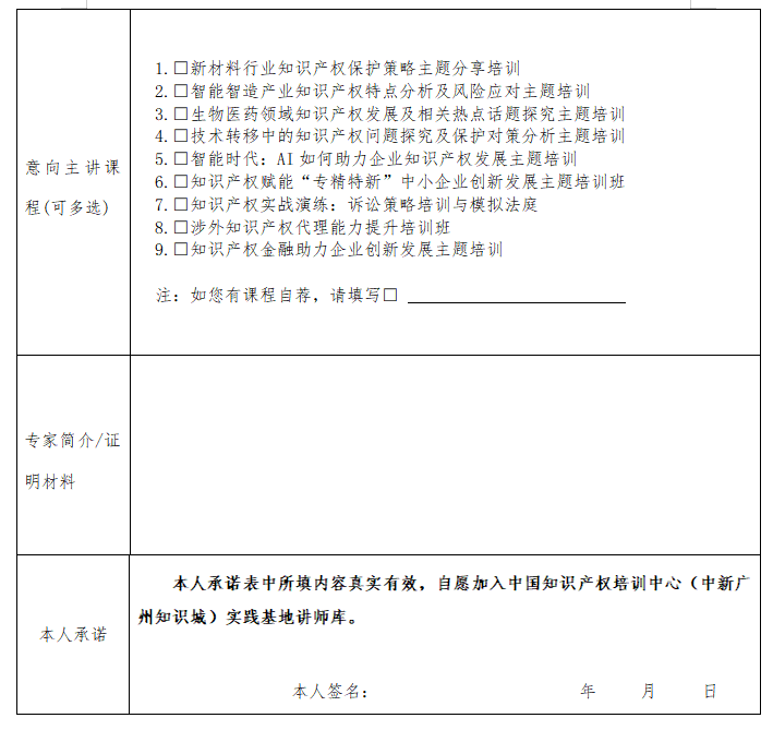 中国知识产权培训中心（中新广州知识城）实践基地讲师征集公告！