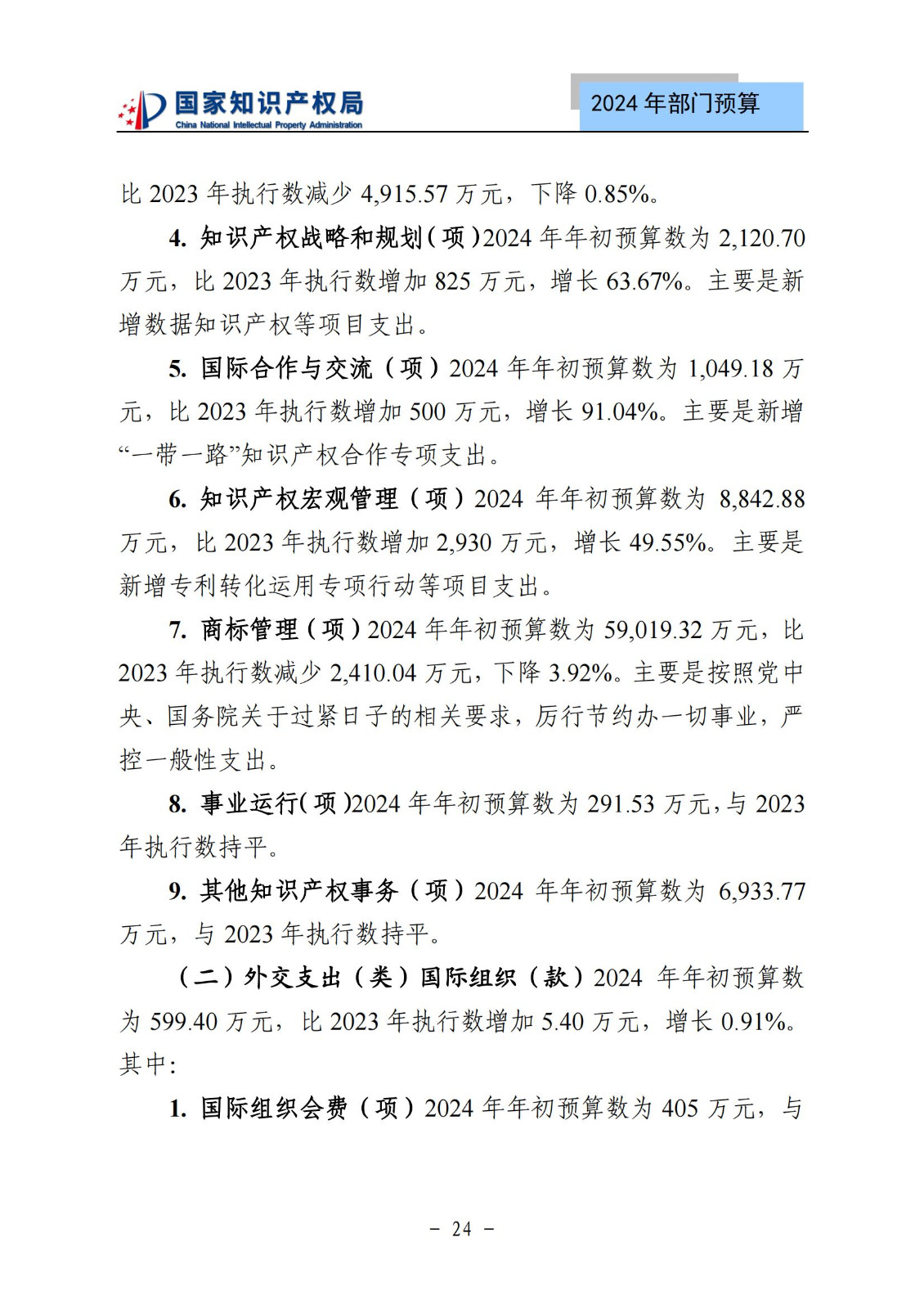 国知局：2024年专利审查费预算50.6亿元，绩效指标发明与实用新型新申请分类出案总量≥479万件