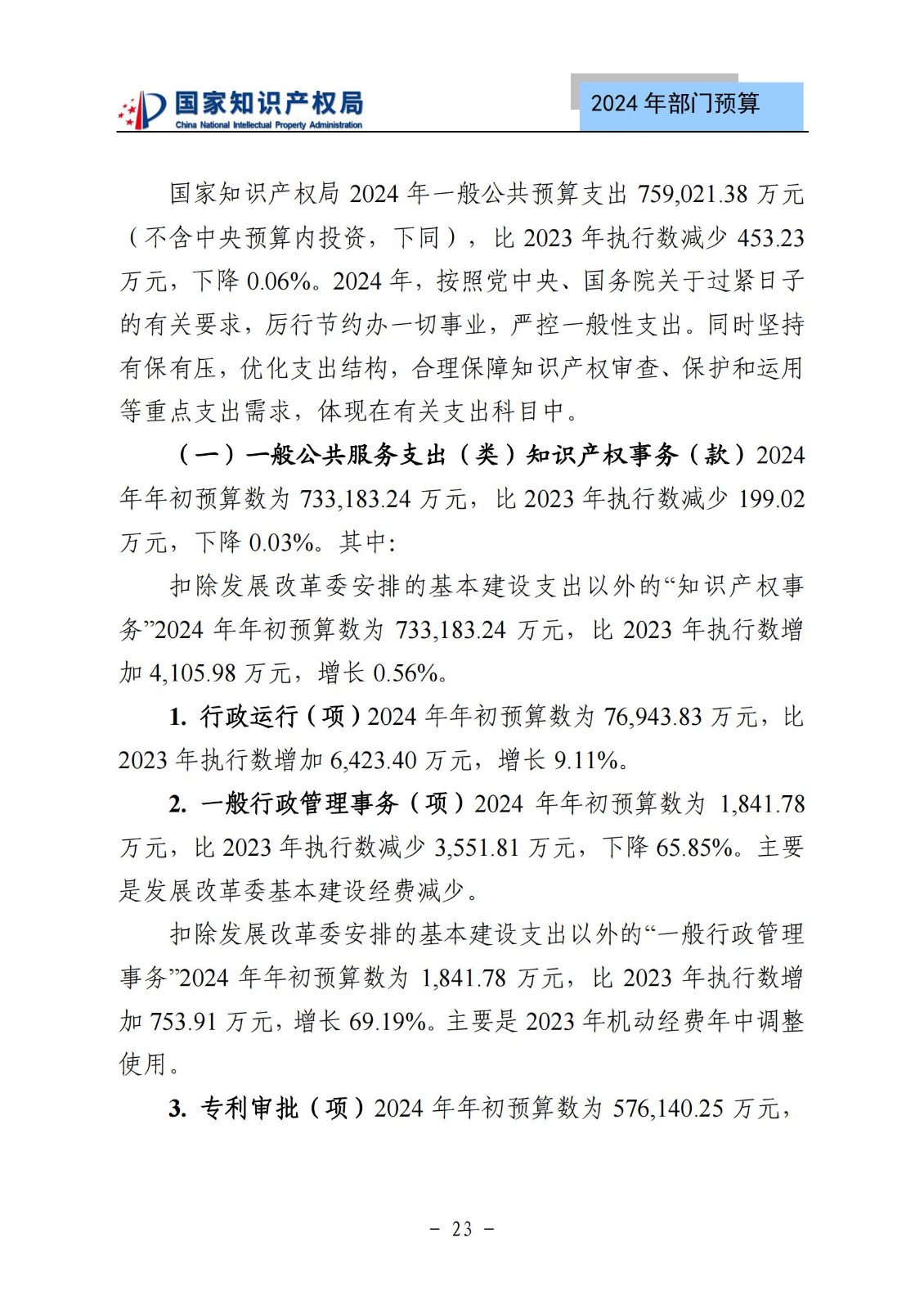 国知局：2024年专利审查费预算50.6亿元，绩效指标发明与实用新型新申请分类出案总量≥479万件